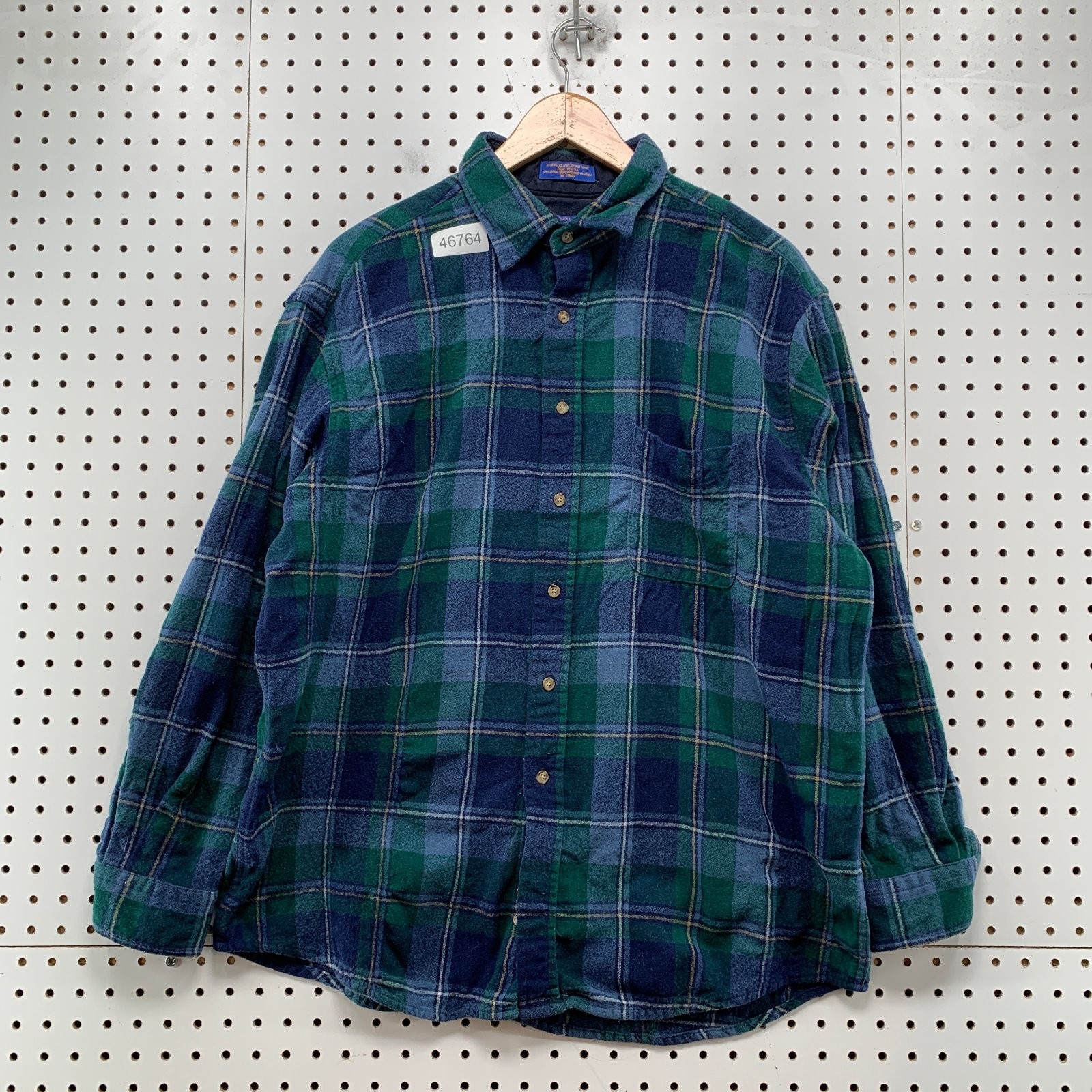 Pendleton Wool Button Shirt Mens XL Blue Green Tartan Plaid Machine Washable