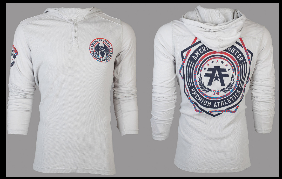 AMERICAN FIGHTER Silver CAPELLA Long Sleeve Henley Thermal Hoodie T-shirt NWT