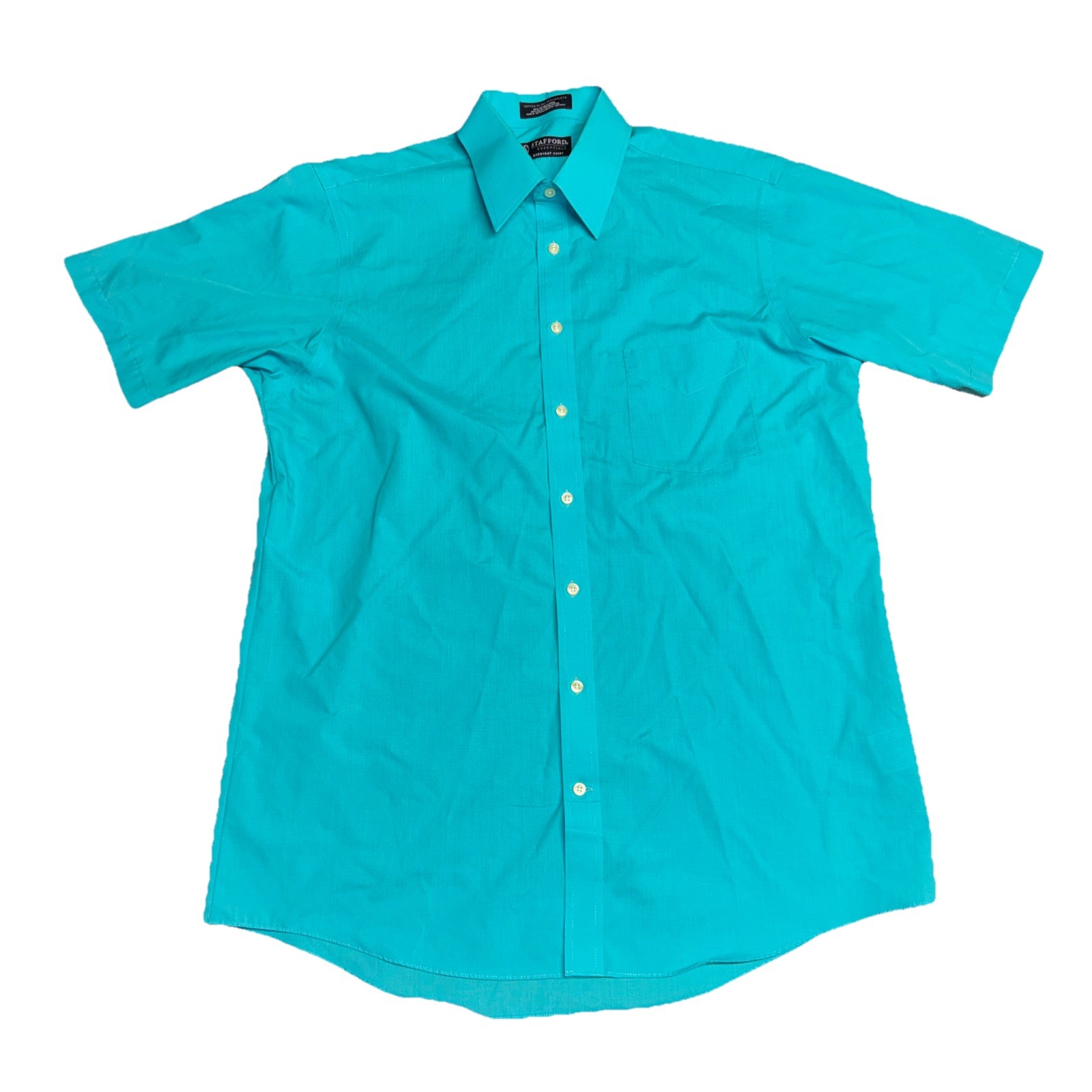 Stafford Mens Bright Blue Short Sleeve Button Up Everyday Shirt Size 16 Easter