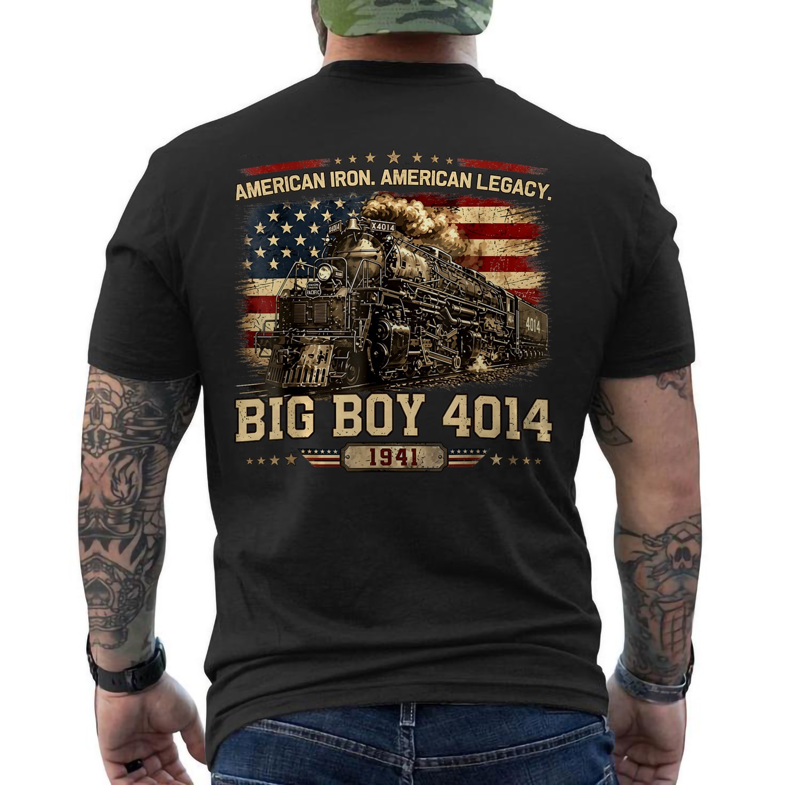 Big Boy 4014 Vintage Steam Locomotive Train Railroad Engine ON BACK T-Shirt