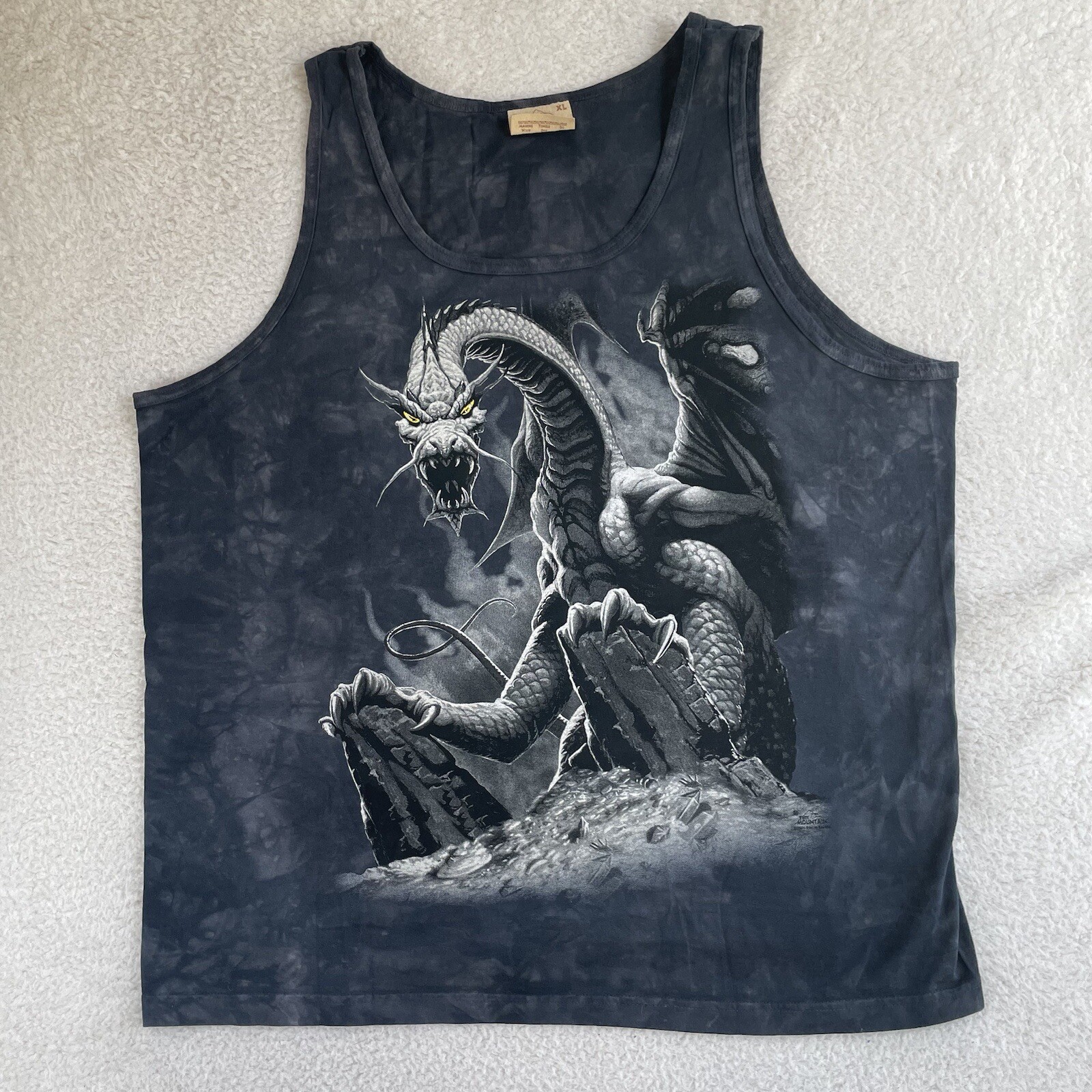 VTG The Mountain Dragon Shirt Mens XL Tie Dye Tank Top Black Smoke Medieval