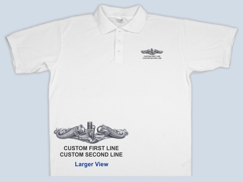 US Navy Submarine Insignia Dolphins Polo Shirt YOUR CHOICE and Personalized