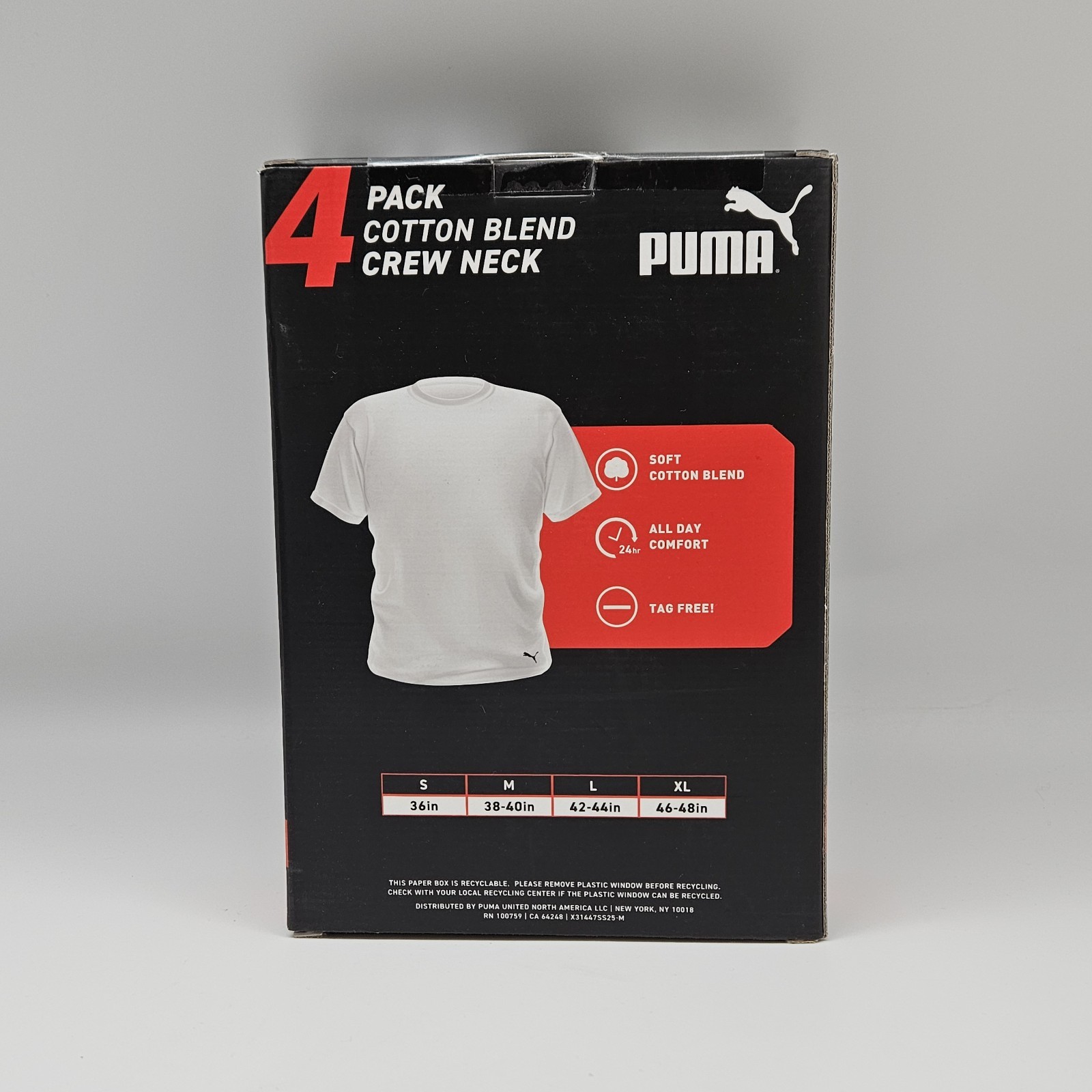 4 PACK PUMA Cotton Blend Crew Neck T Shirts Men’s S M L XL Black Navy White Gray