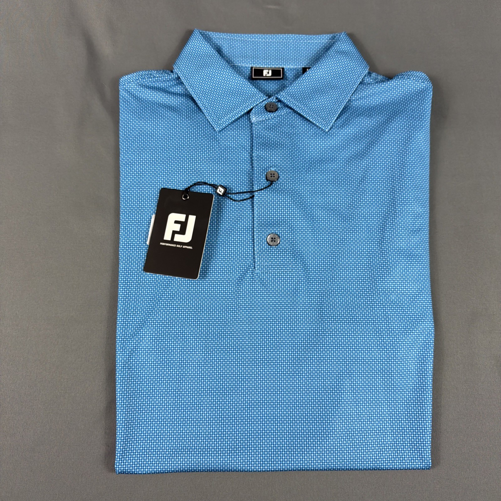FootJoy Golf Shirt Polo Octagon Print Medium Blue Polyester Spandex NWT MSRP $95