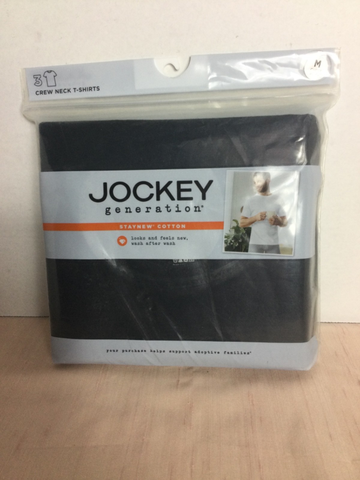 NIP JOCKEY GENERATION CREW NECK 100% COMBED COTTON T-SHIRTS BLACK PKG OF 3 MED