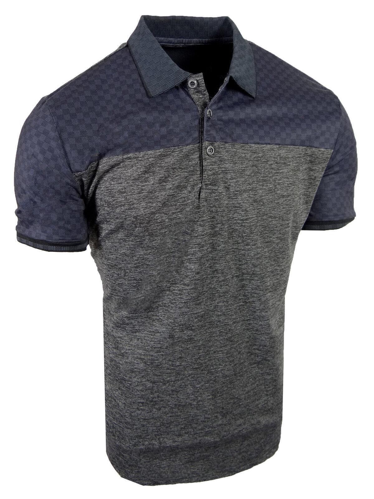 Polo Shirt Check Checkered Shoulder Sleeves Mens Slim Fit Stretch Golf Casual