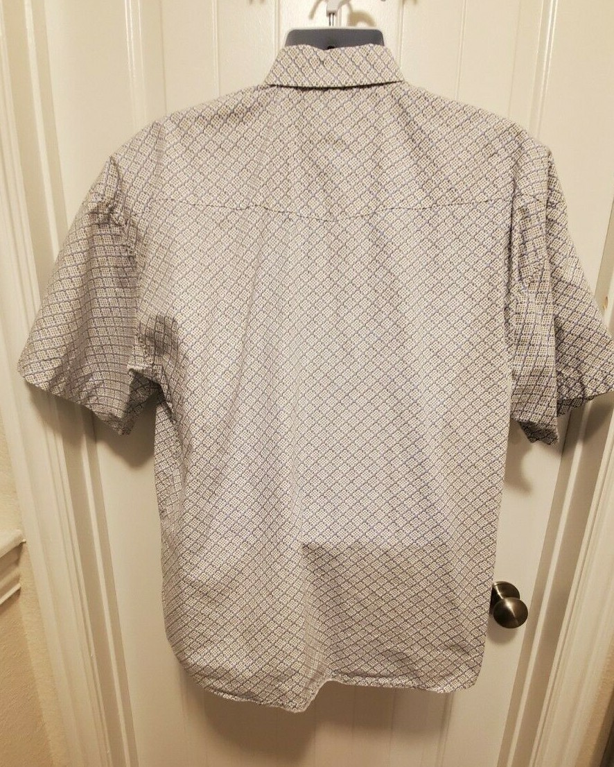 Panhandle Slim Western Shirt Size L Pearl Snap Short Sleeve White Blue EUC