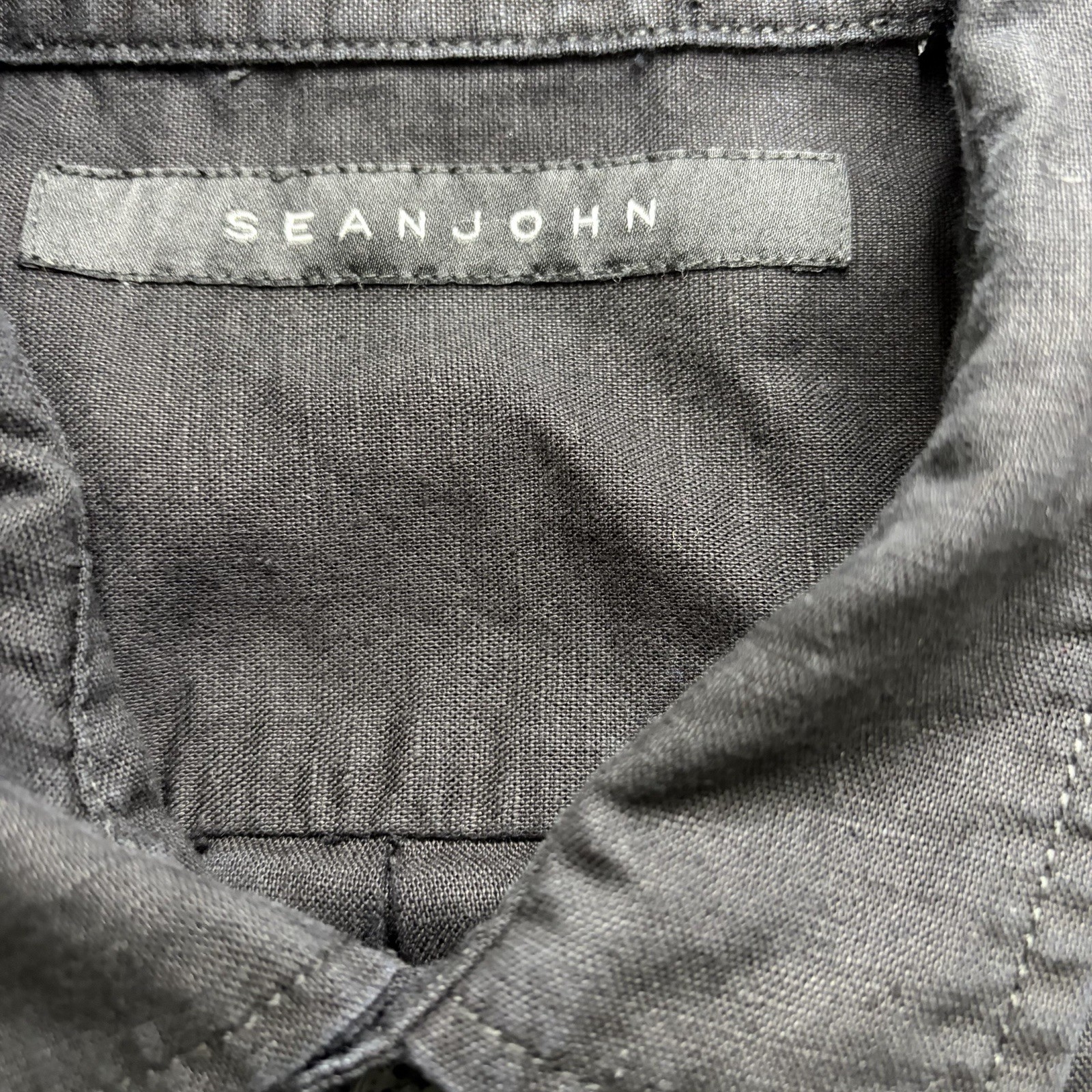 Sean John Men’s Black Utility Shirt Size Medium Linen Cotton Short Sleeve
