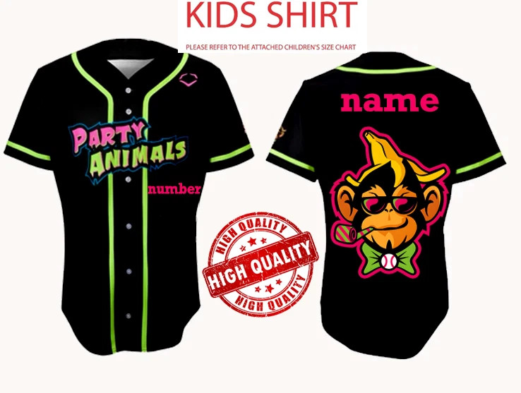 Party Animals CUSTOM Savannah Baseball Jersey AOP Kids Youth 1J0679