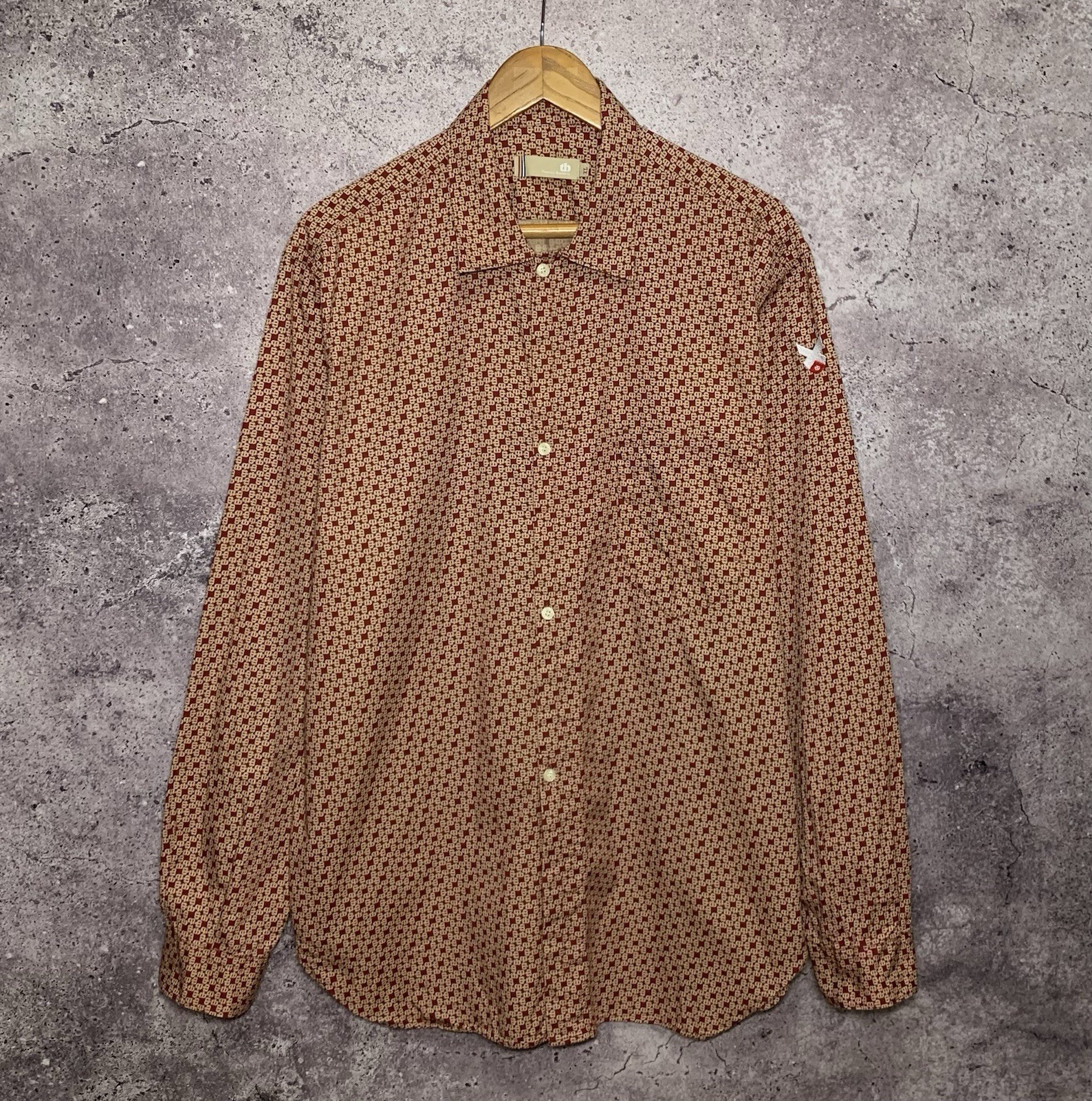 Thomas Burberry Vintage Men’s Red Cotton Monogram Button Down Shirt Size XL
