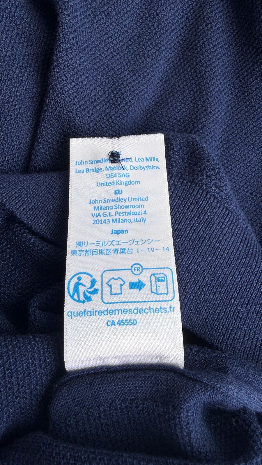 John Smedley Made in England Sea Island Cotton Soft Navy Blue Polo L/S Shirt XXL