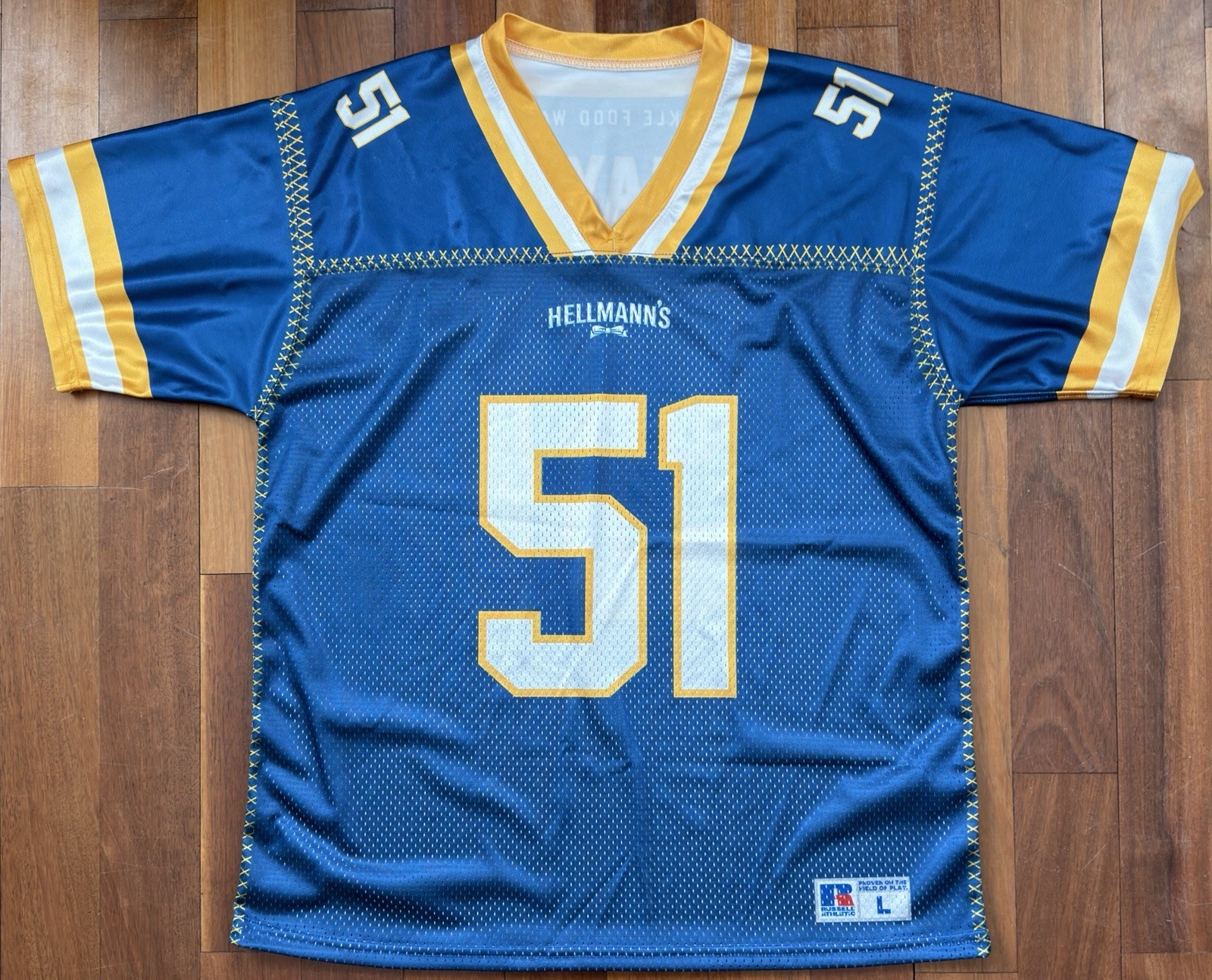 Russell Athletic Hellmann’s Mayo #51 Jersey Tackle Food Waste Men’s size LARGE