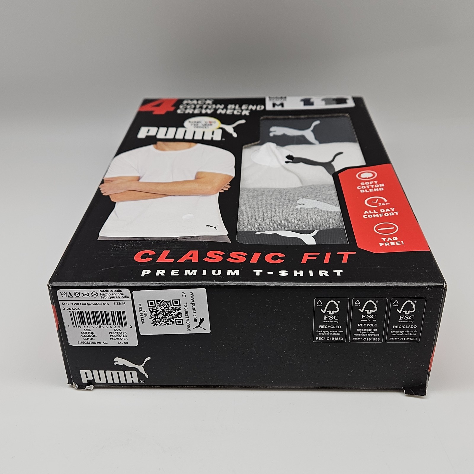 4 PACK PUMA Cotton Blend Crew Neck T Shirts Men’s S M L XL Black Navy White Gray