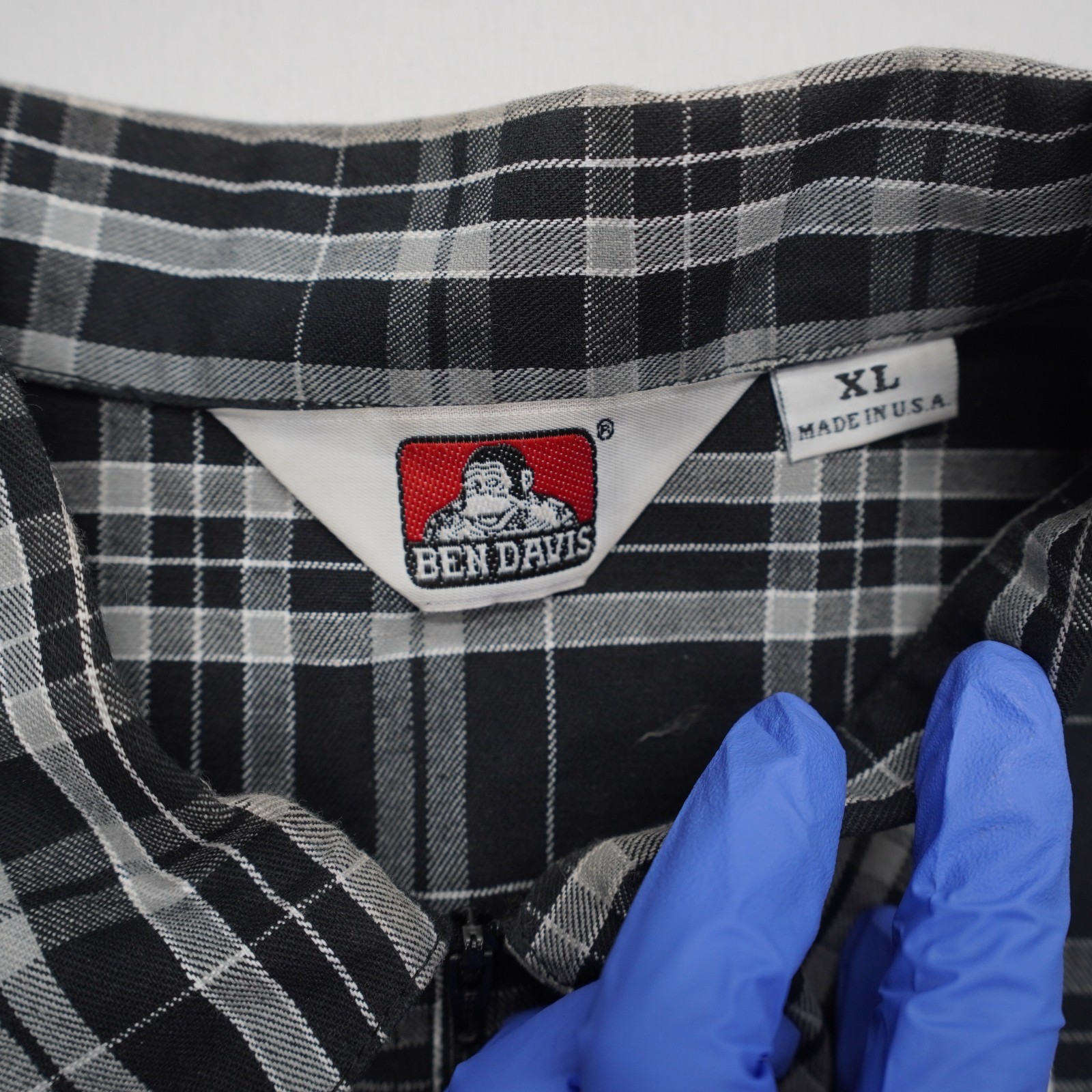 Ben Davis Mens Plaid Half Zip Short Sleeve Work Shirt Black XL USA Made
