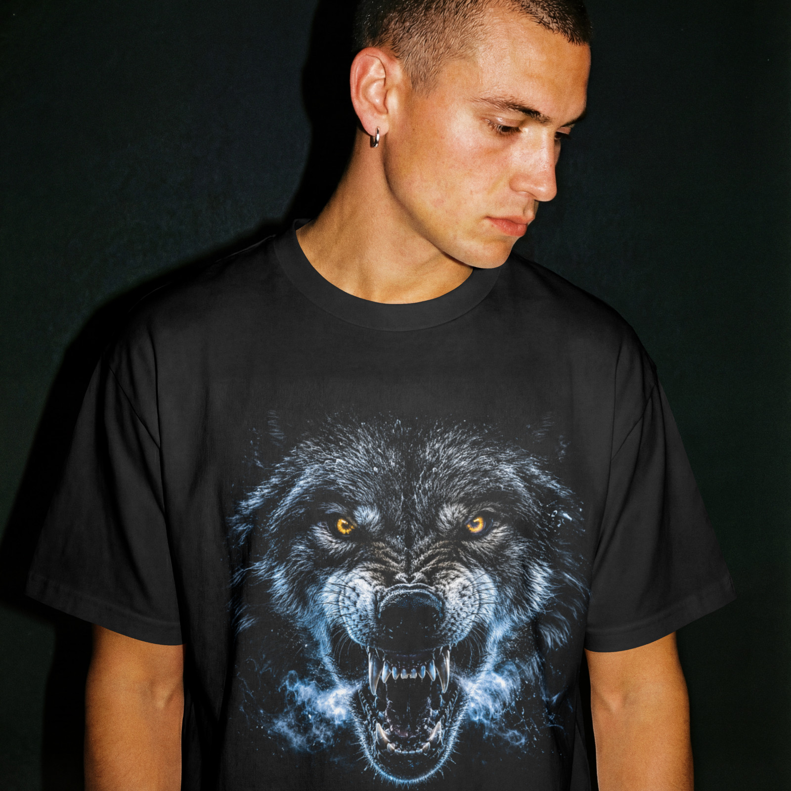 Angry Wolf Graphic Tee Black Men’s T-Shirt Gothic Punk Streetwear Unisex