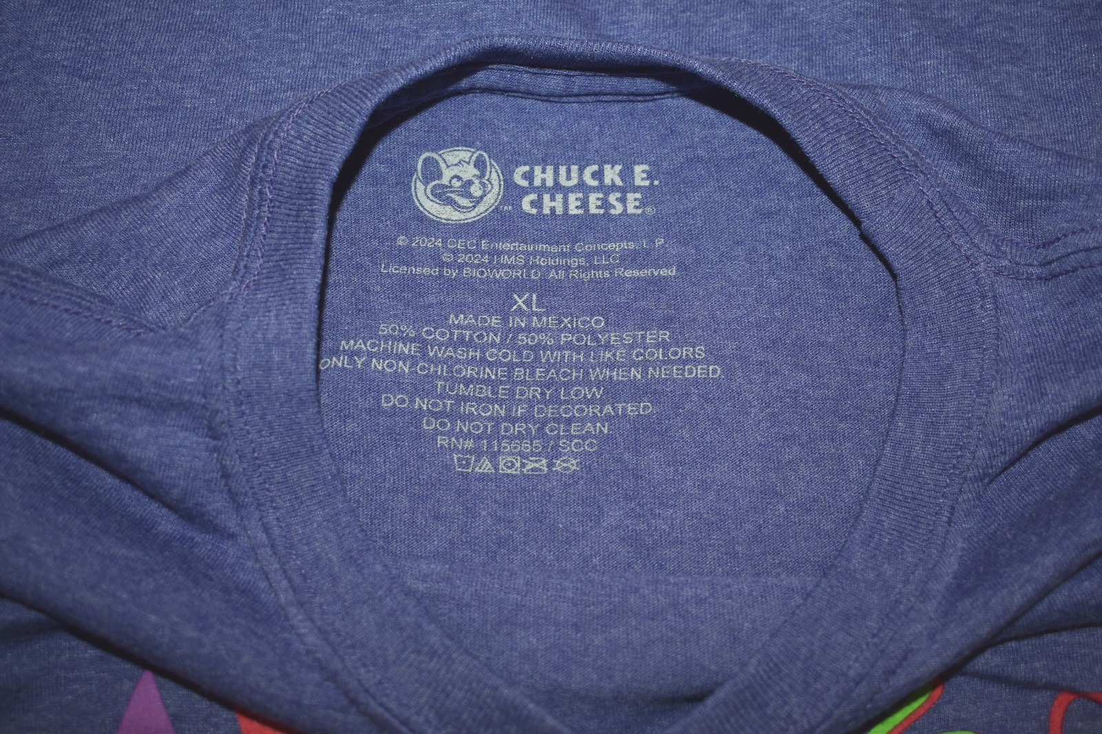 Chuck E. Cheese Mens Chuck E. Cheese’s Party Pizza Purple Shirt New S-2XL