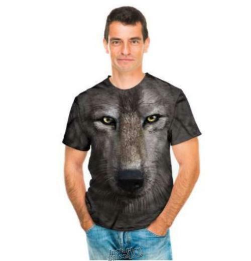 The Mountain Big Face Tees Wolf T-Shirt Grey Tie-Dye Medium