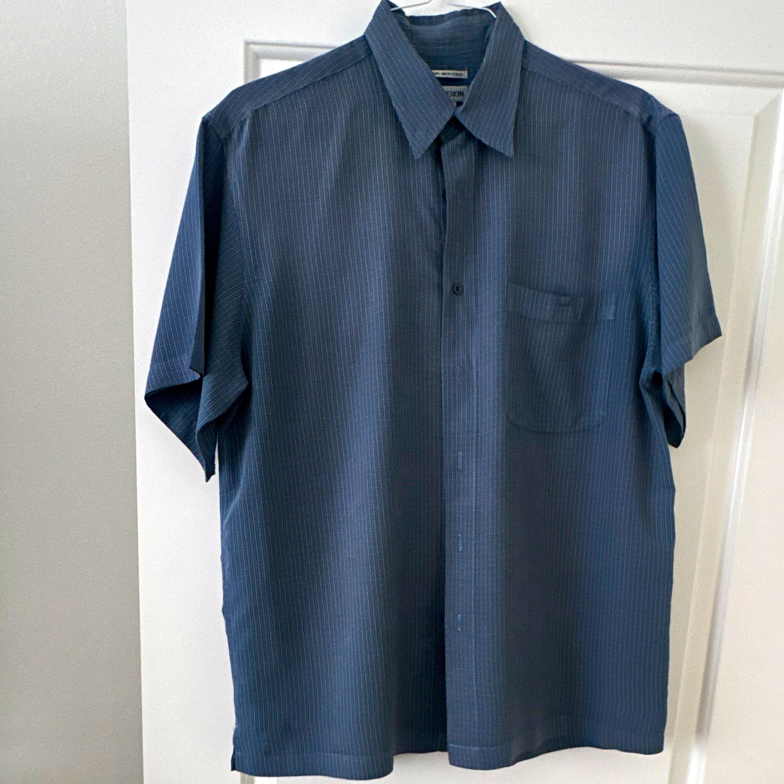 Choskin Men’s Regular Blue Polyester Dress Shirt L Short Sleeve Button Point