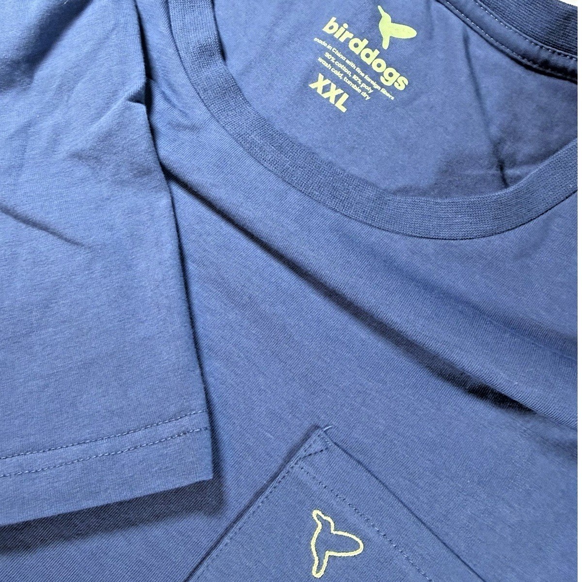 Birddogs Pocket T-Shirt Mens XXL Blue Short Sleeve Logo Crew Neck EUC