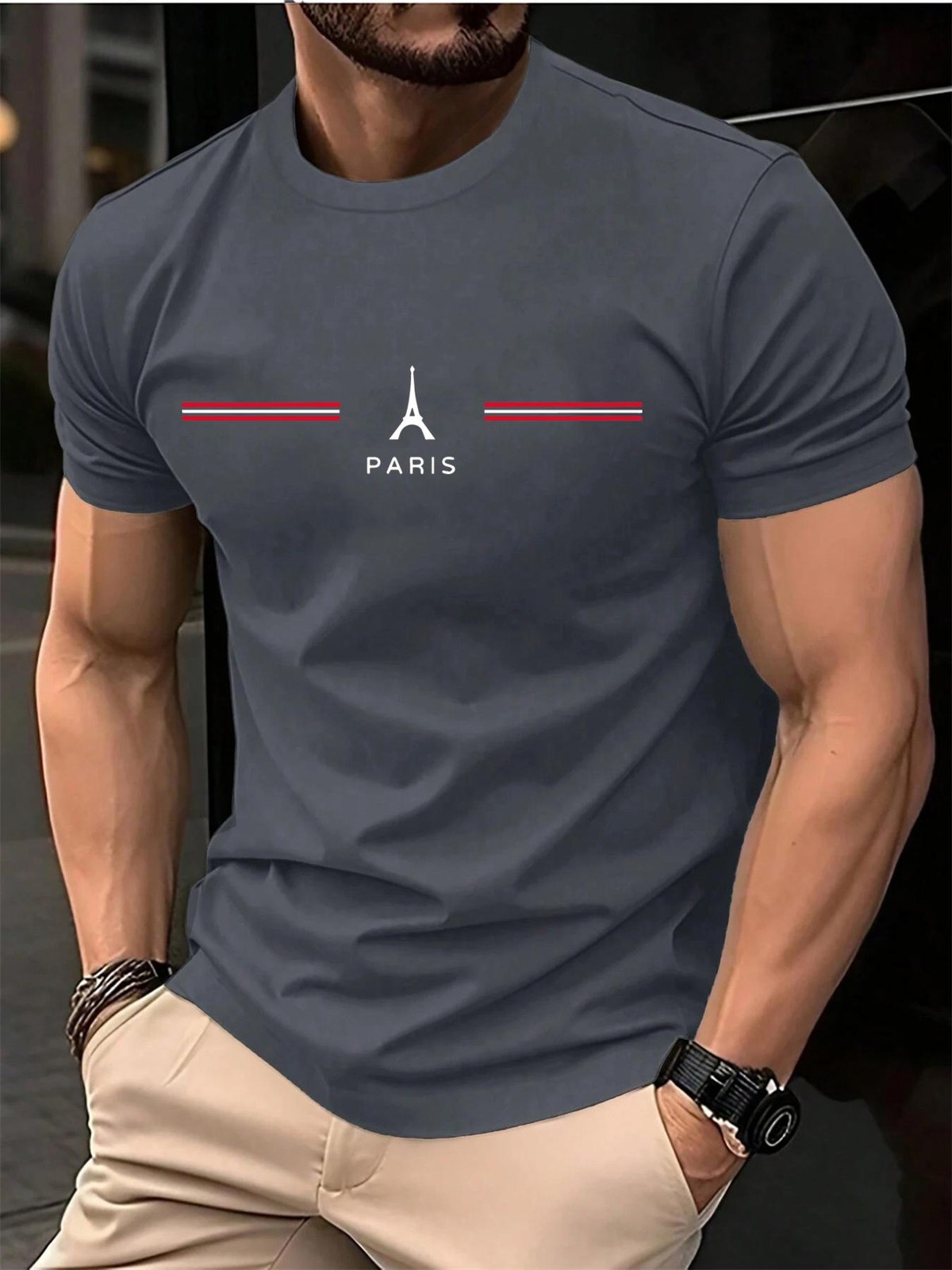 Men’s 100% Pure Cotton Summer Loose Oversized Casual Paris Letter Printed Sports