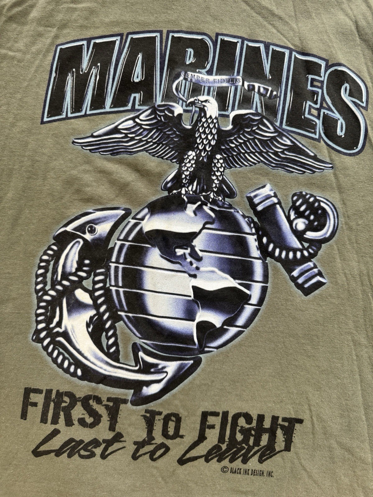 Delta Pro Weight USMC First to Fight Last to Leave Graphic T-Shirt Mens M Green