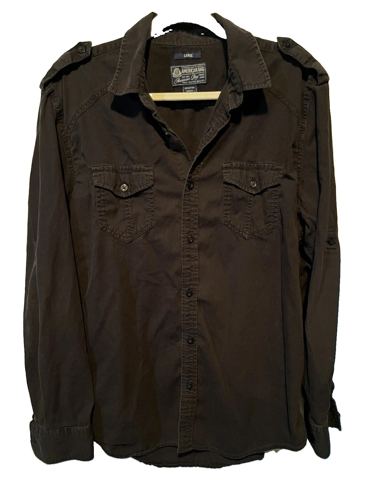 American Rag Cie Men’s L Black Solid Long Sleeve Button-Up Pockets