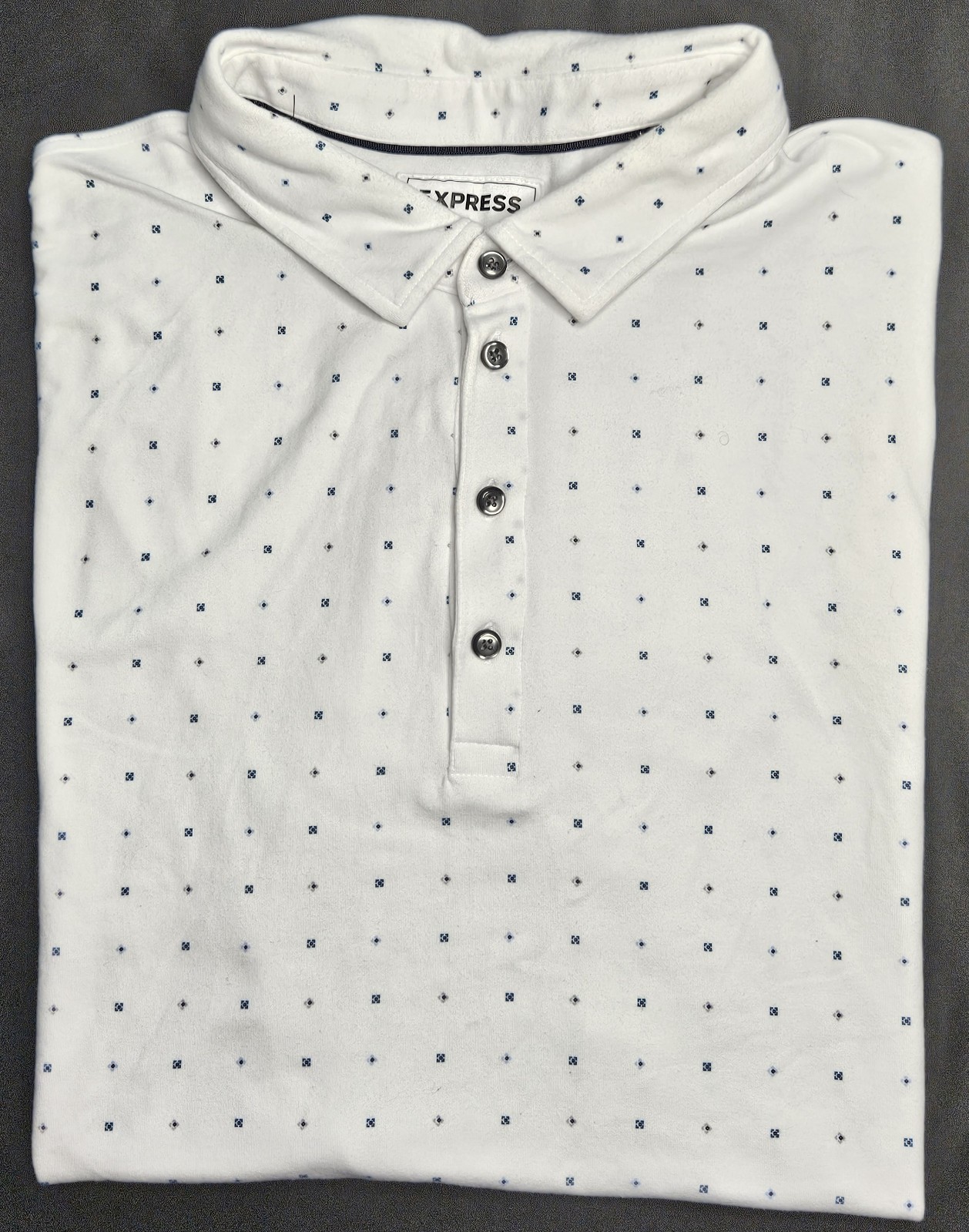 Mens Express Stretch Short Sleeve White Geometric Polo Shirt XXL – NICE