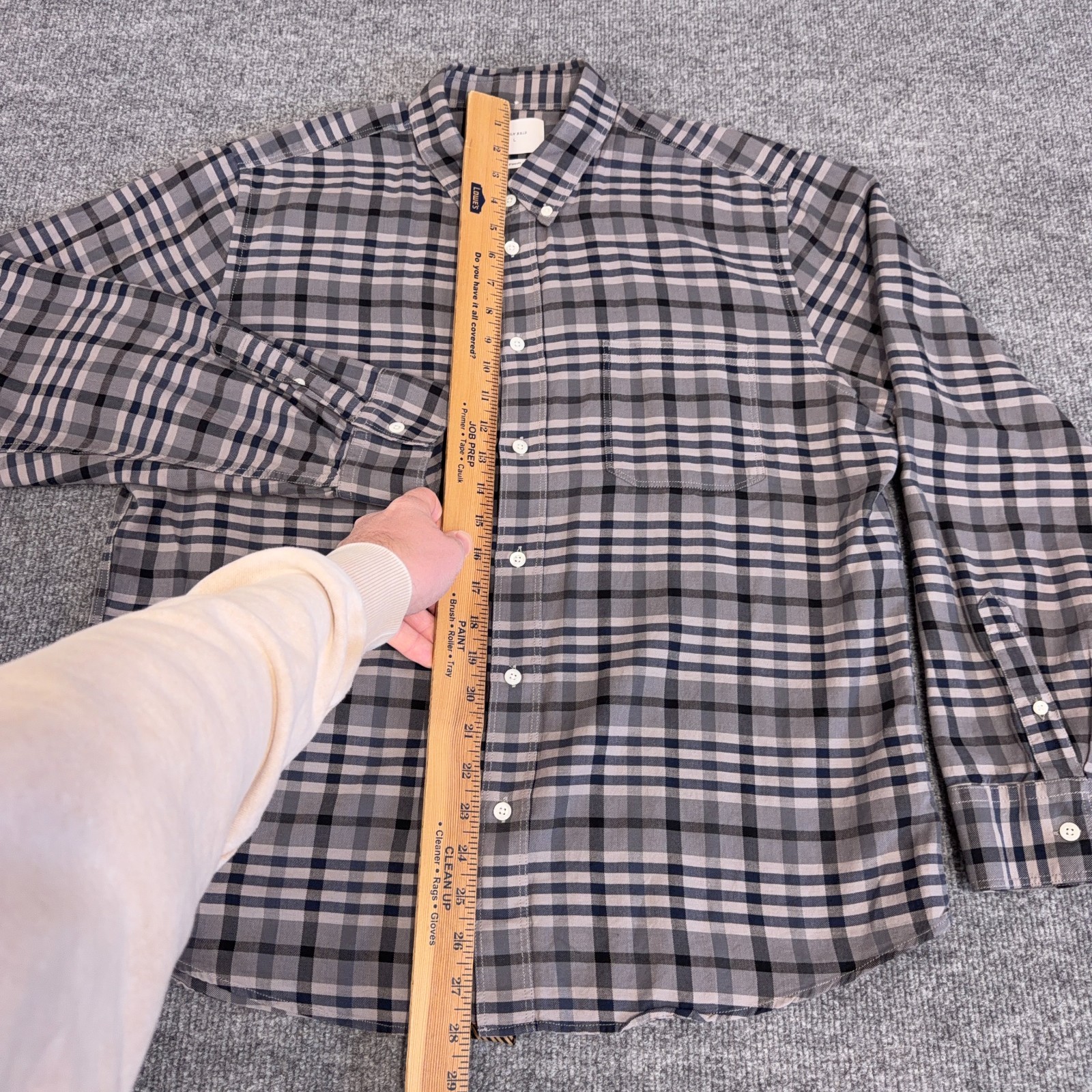 Billy Reid Shirt Men Large Gray Tan Plaid Cotton Standard Fit Casual Button Down