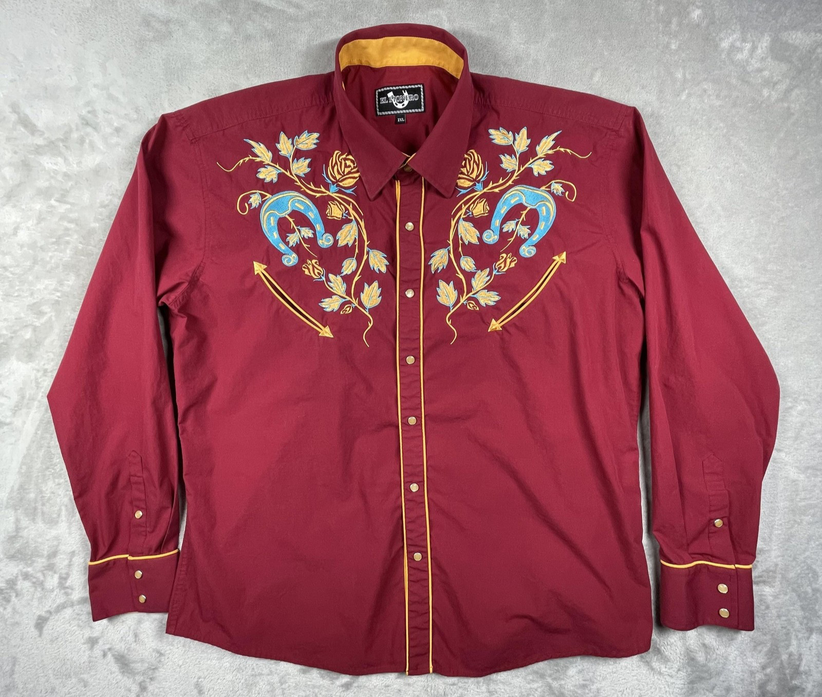 El Pionero Shirt Mens 2XL Red Embroidered Western Snap Long Sleeve Cowboy Rodeo