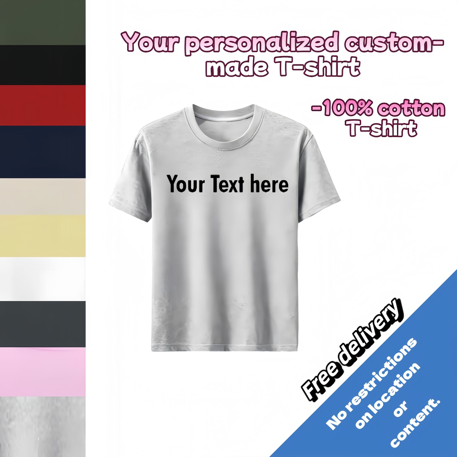 Customized text design, printed on personalized T-shirts.Design and print by you