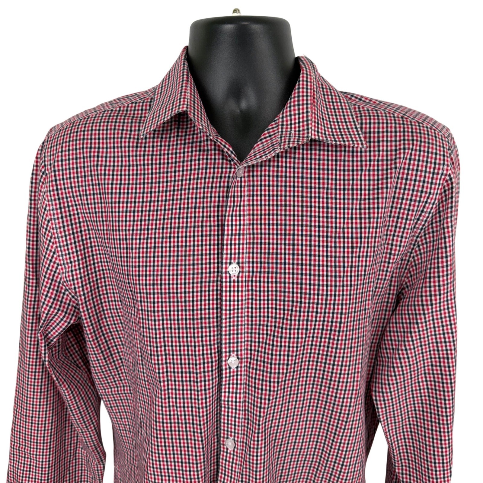 H&M Slim Fit Gingham Check Dress Shirt Red Black White Men’s Large Easy Iron