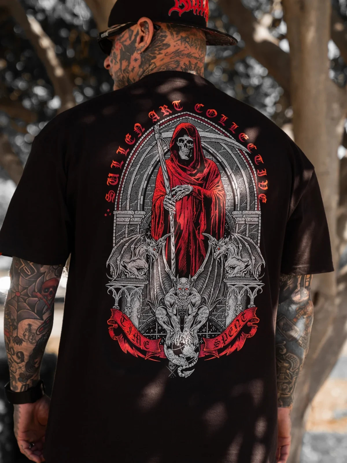 Sullen Men’s Time Spent Short Sleeve Standard T-shirt Grim Reaper Tattoo Tee