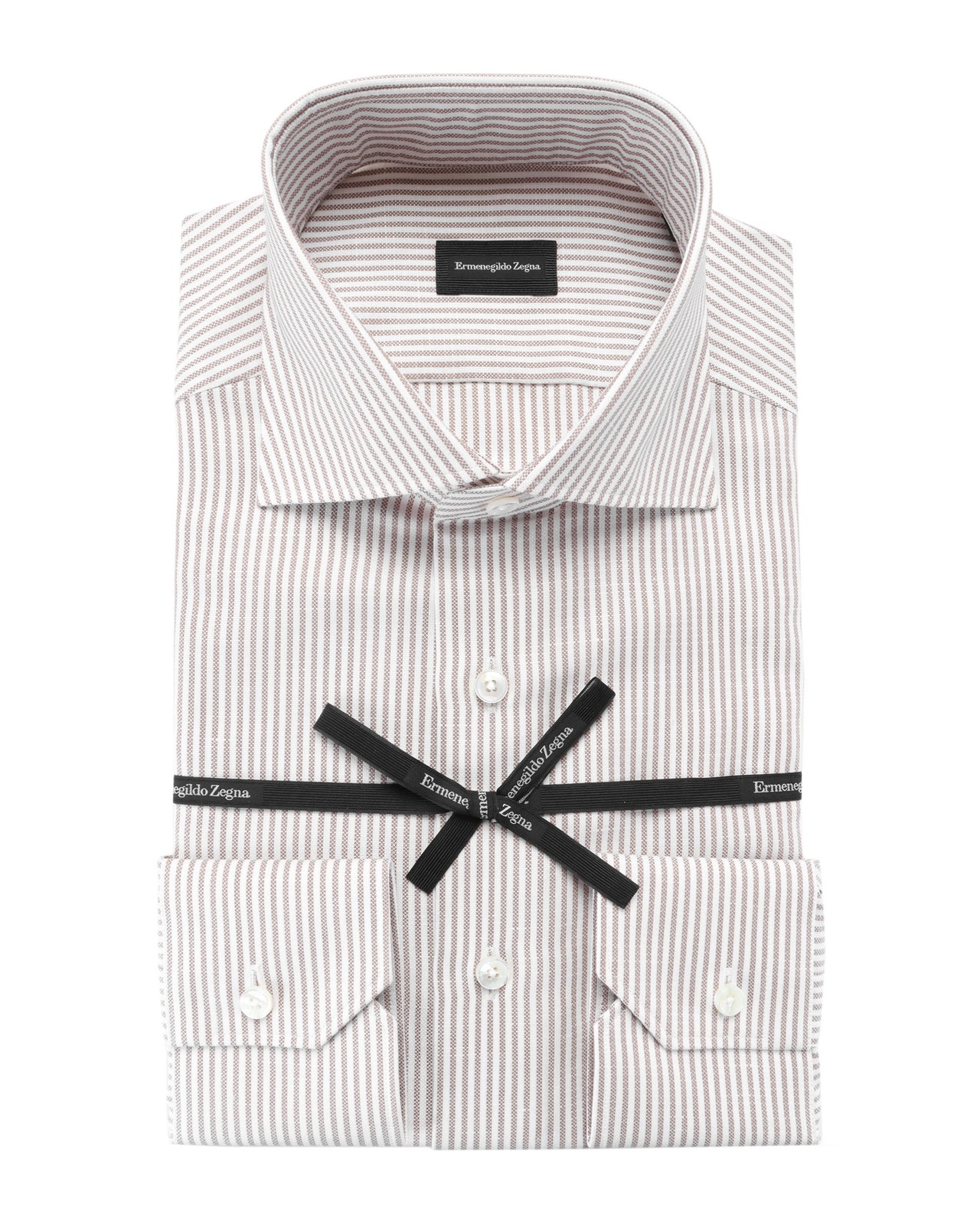 NWT ERMENEGILDO ZEGNA DRESS SHIRT white brown cotton striped luxury 40 15 3/4