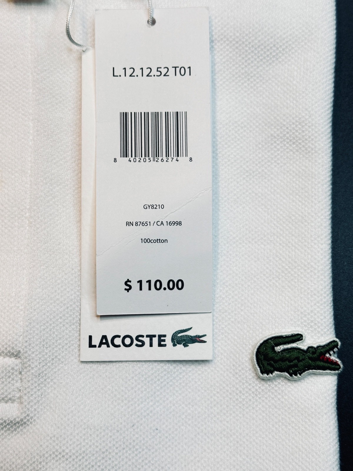 Lacoste polo for men Cotton Short Sleeve Classic Fit Color White Free Shipping