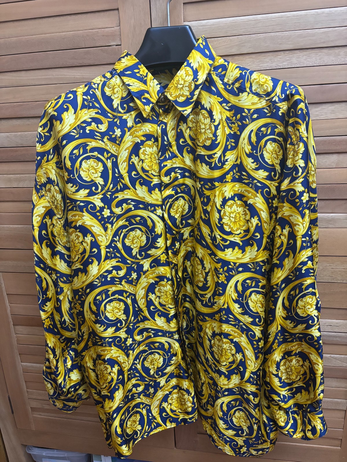 VERSACE CLASSIC V2 silk shirt Baroque print size IT XL blue & gold.