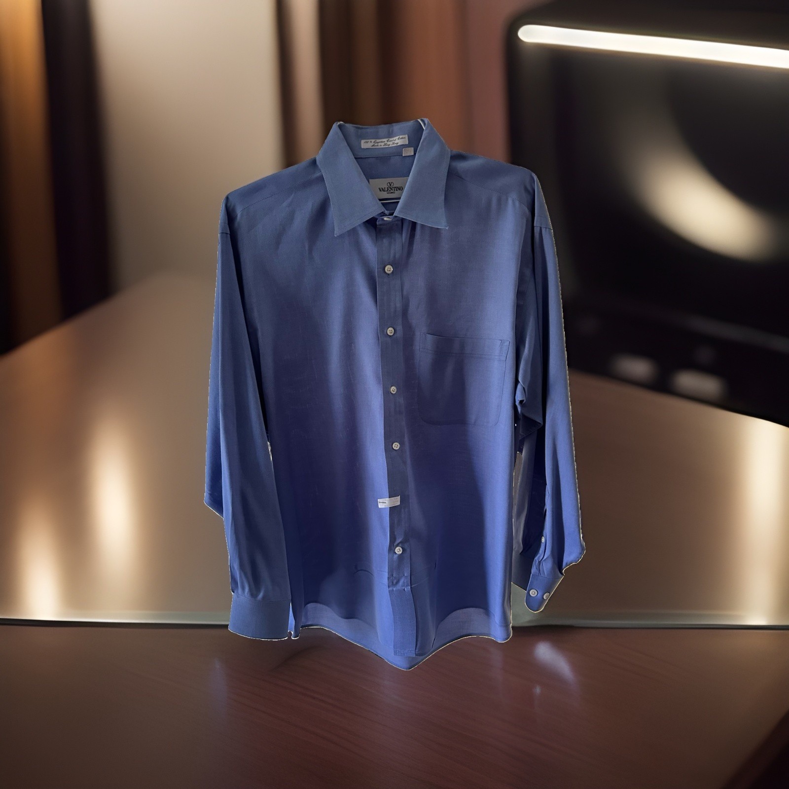 Valentino Uomo 100% Combed Egyptian Cotton Elegant Blue Men’s 17 34/35 Hong Kong