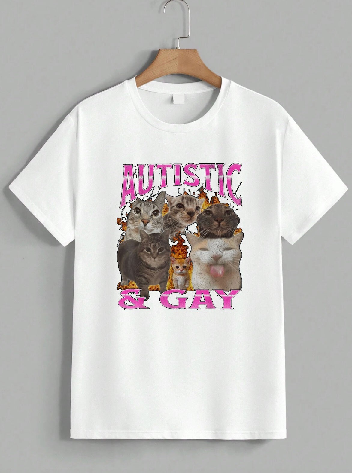 Autistic and Gay Pride T-Shirt Funny Cat Meme Graphic Tee Humor Shirt Unisex