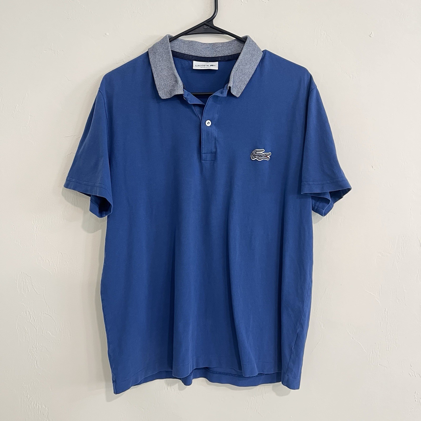 Lacoste Contrast Neck Short Sleeve Polo Navy Size L Crocodile Preppy Golf