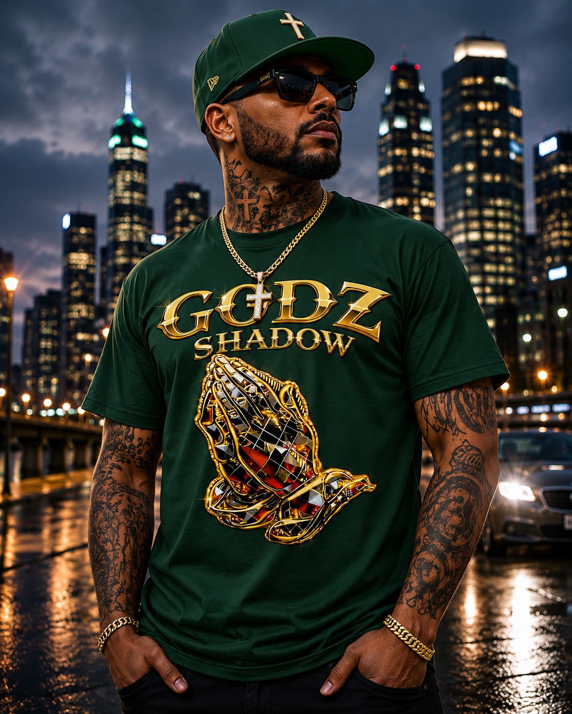 Walking in GODZ SHADOW Christian Pro Club Shaka Men’s Tee Shirt Streetwear
