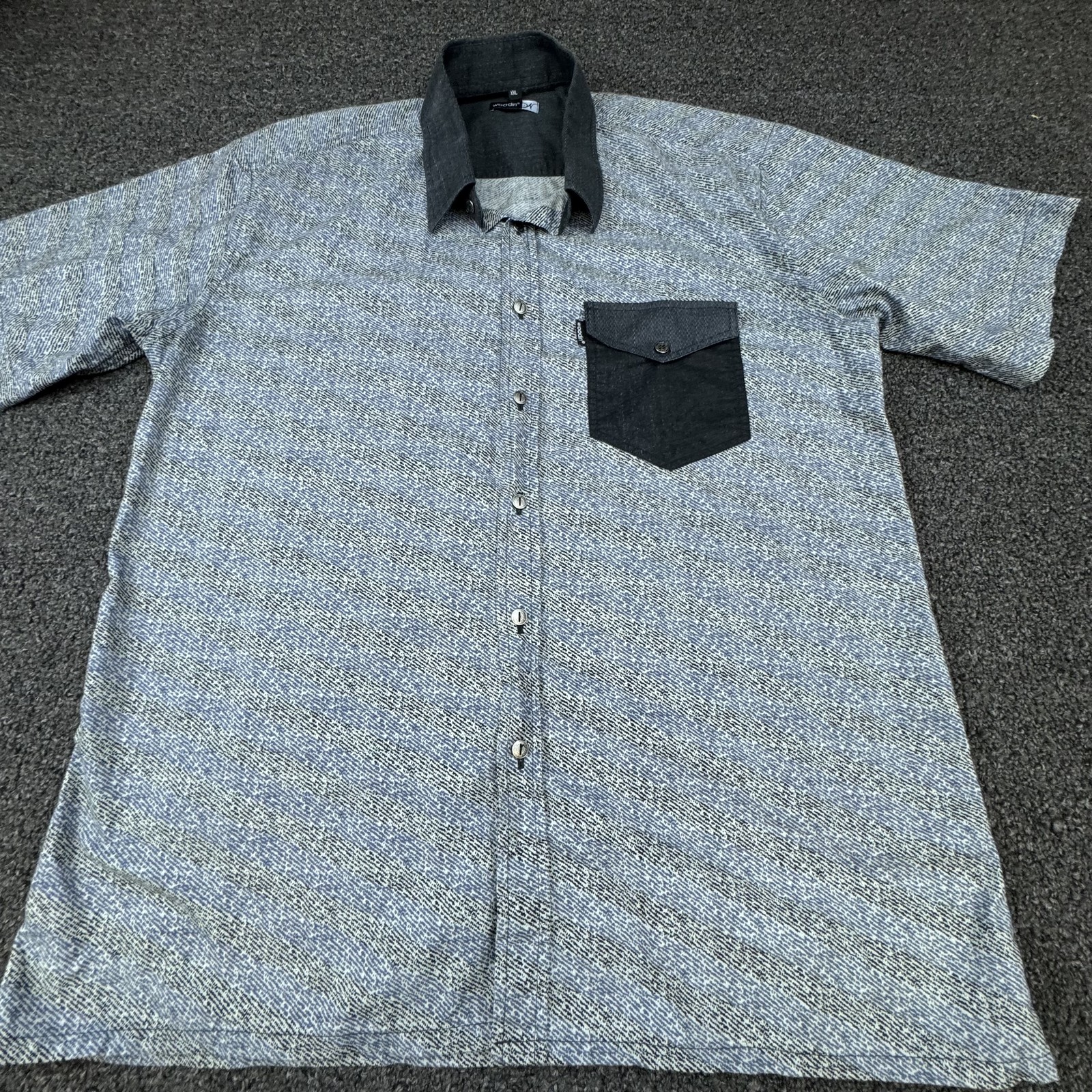 Woodin Shirt Mens 2XL Gray Black Short Sleeve Button Up Pocket Textured Pattern