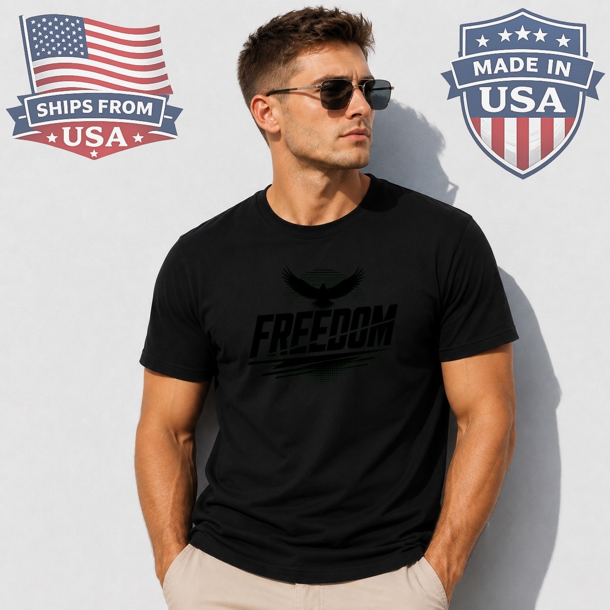 Freedom Eagle Typography Graphic T-Shirt