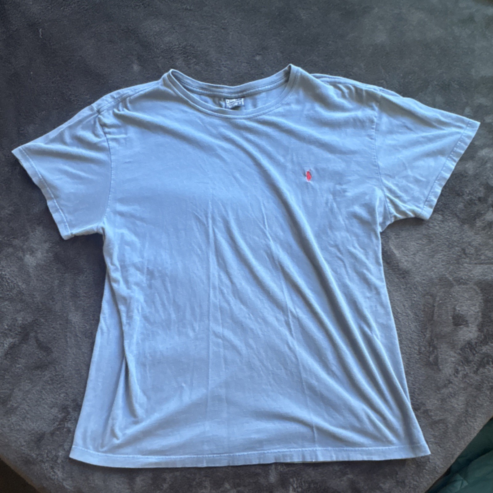 Polo Ralph Lauren Light Blue Cotton US Fabric Vintage Neck Short Sleeve Tee XL