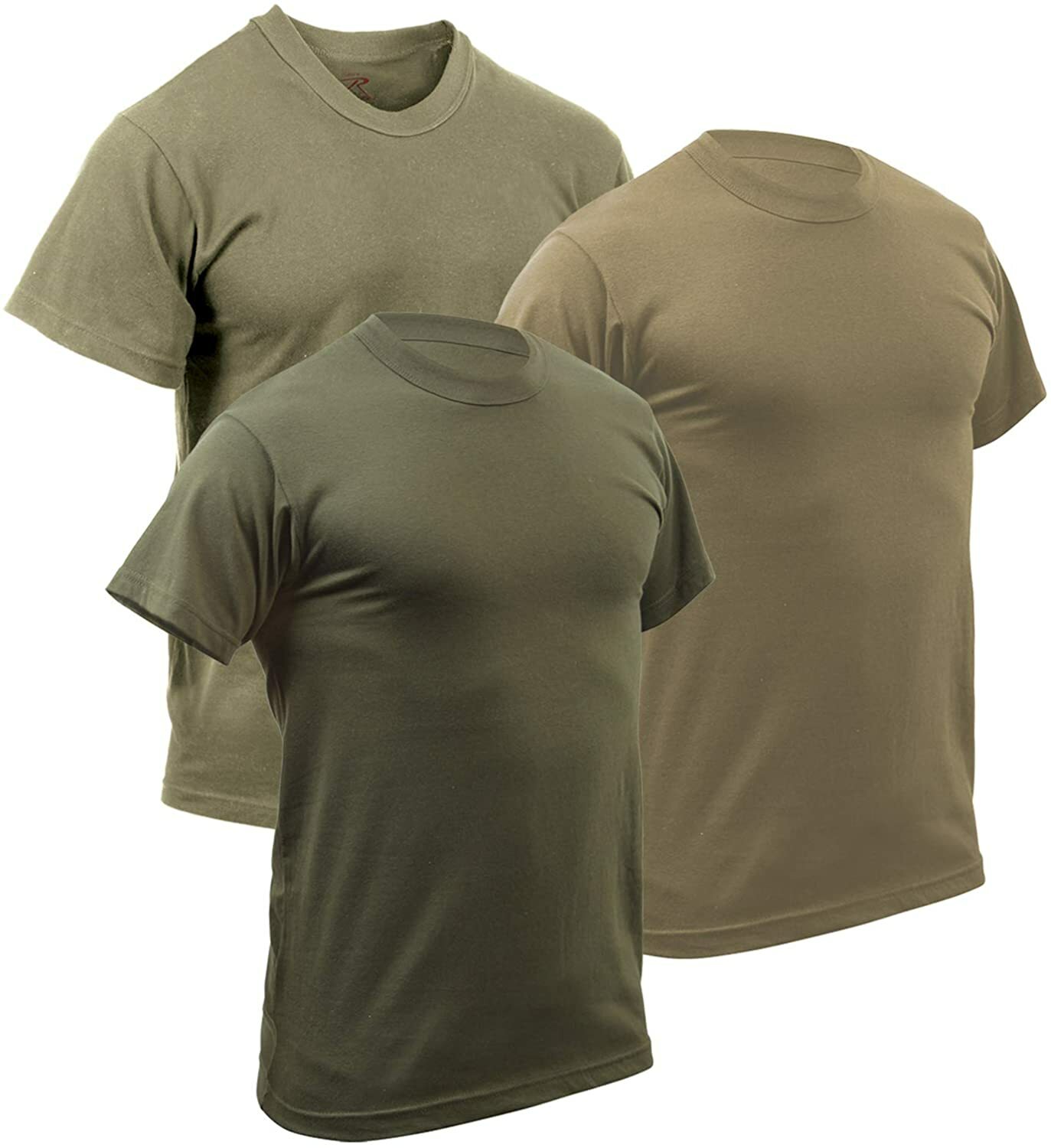 US Military Solid T-Shirt USA Army Military Tees 3-Pack (Khaki, Olive & Coyote)