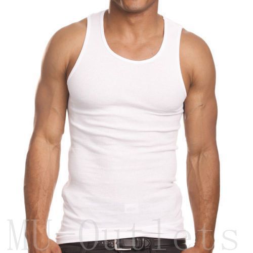 3 Piece Pack Men’s Plain White Ribbed Tank Top A-Shirt Undershirt 100%Cotton