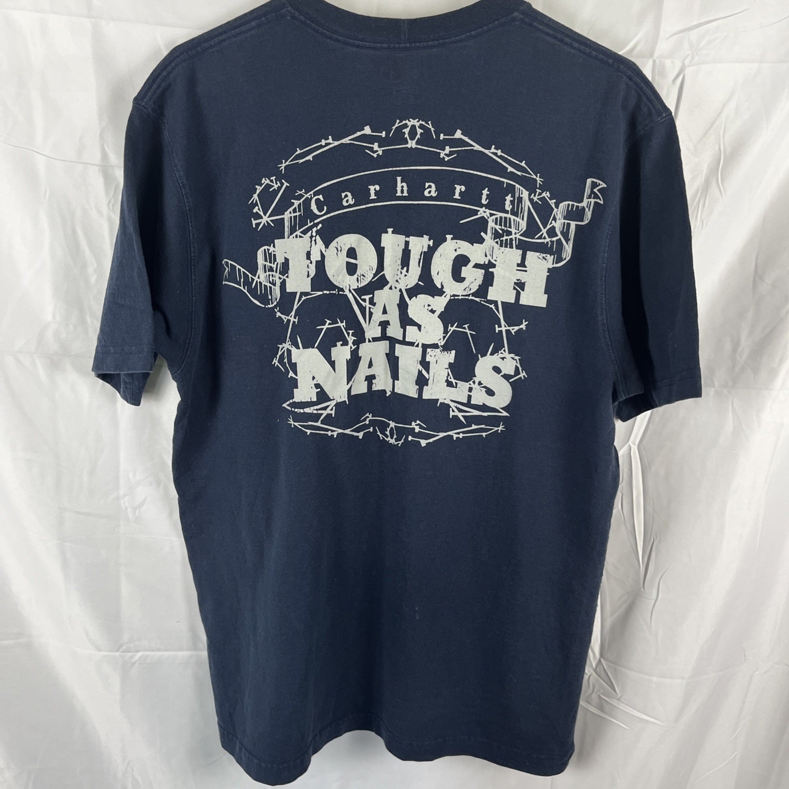 Carhartt Mens Navy Tough As Nails Graphic T-Shirt Size M Crew Neck Short Sleeve