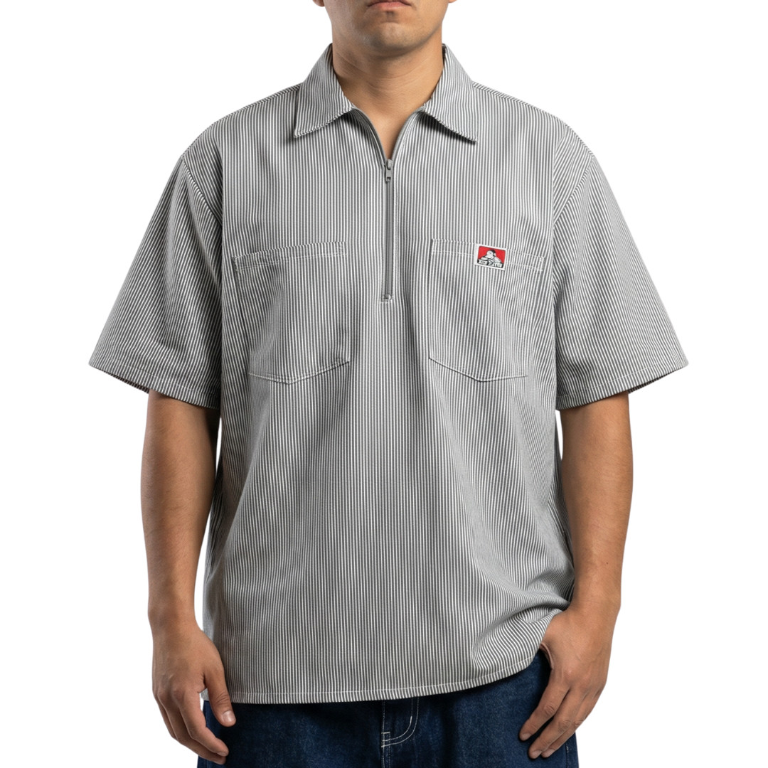Ben Davis Short Sleeve Striped 1/2 Zip Shirt