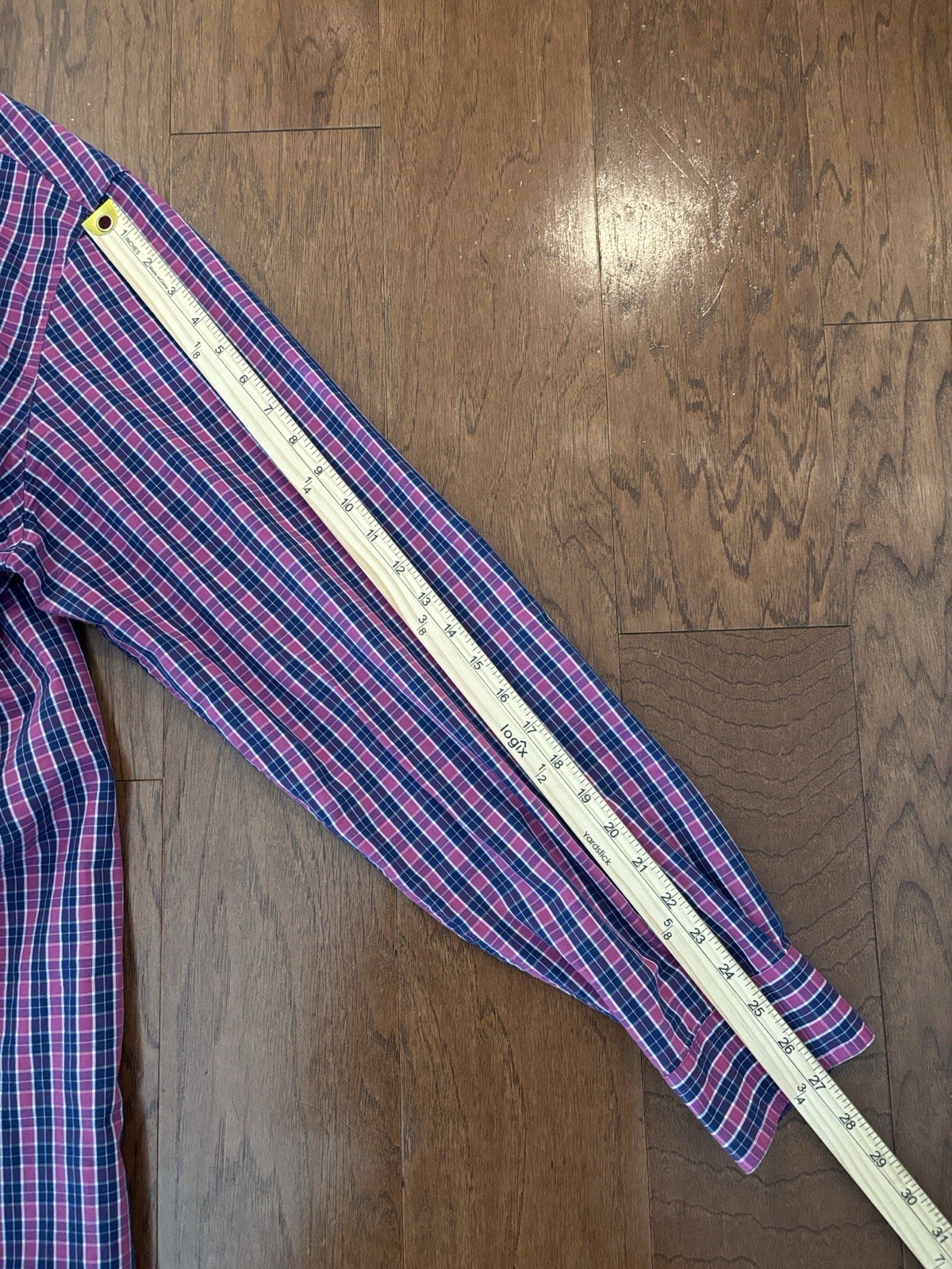 Chaps Plaid Button Down Shirt Men’s LT Pink Blue Stretch Easy Care Long Sleeve