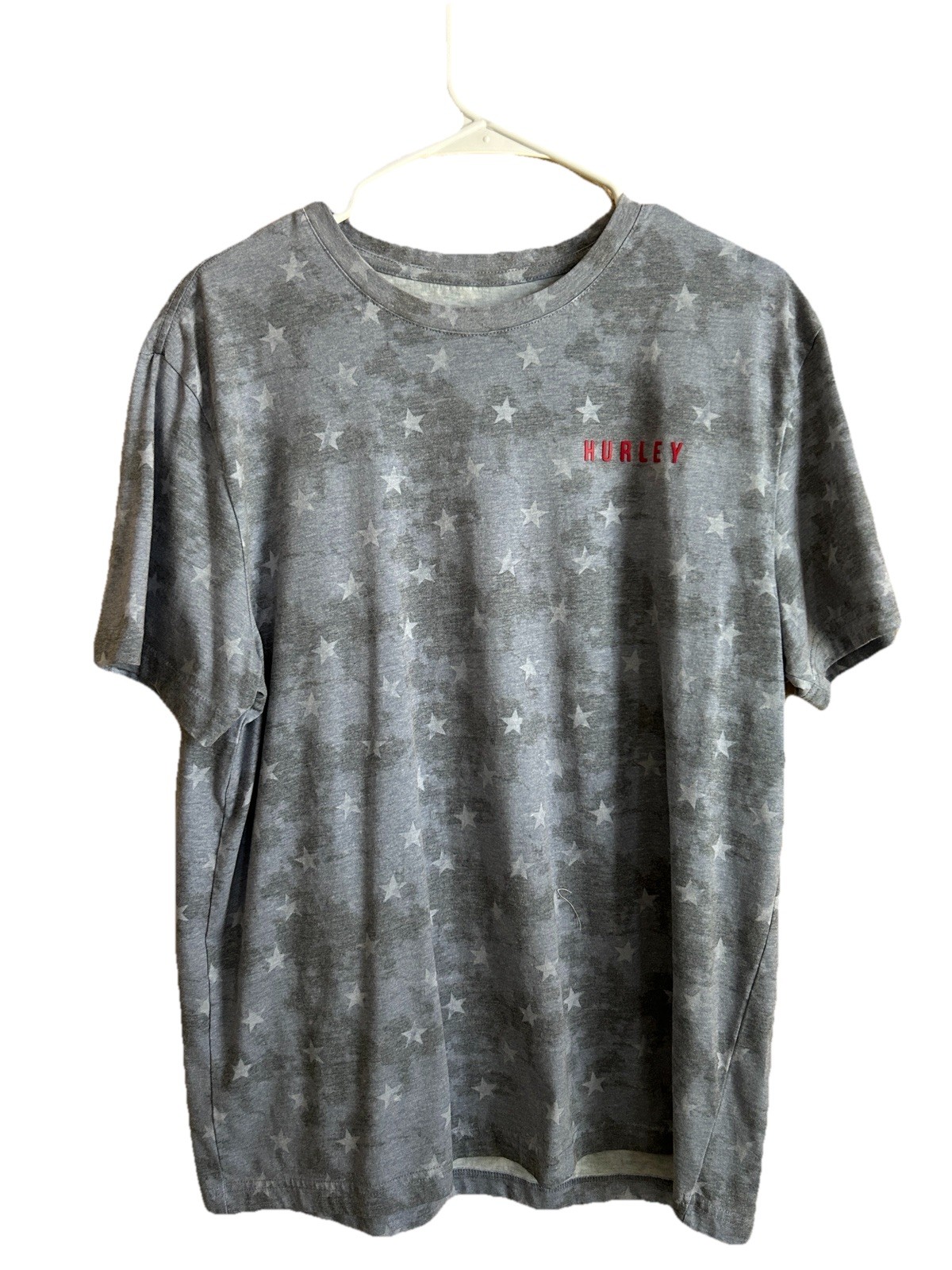 Hurley T-Shirt Mens Large Short Sleeve 2-Tone Blue Grey Stars Tee