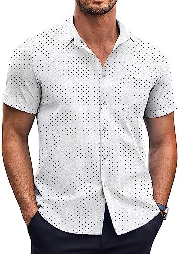 Men’s Letter Print Button Down Shirt Short Sleeve Turn-Down Collar Size X-Large