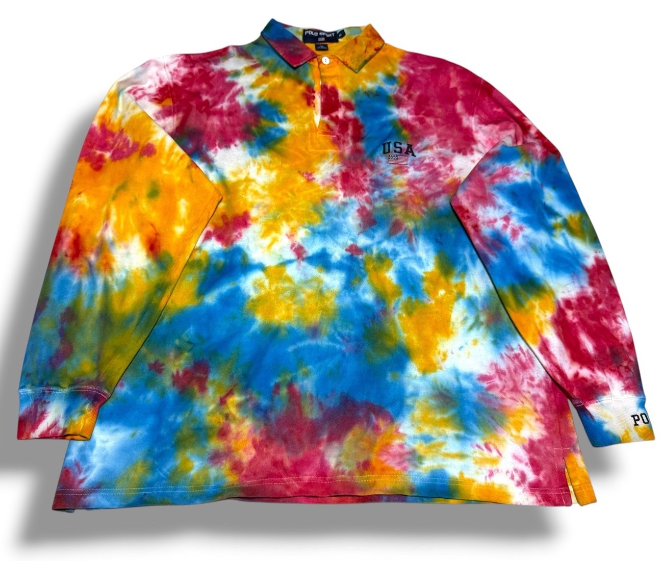 Polo Ralph Lauren Rugby USA Sport Shirt Mens XL Custom Tie Dye Flag 90s Vintage